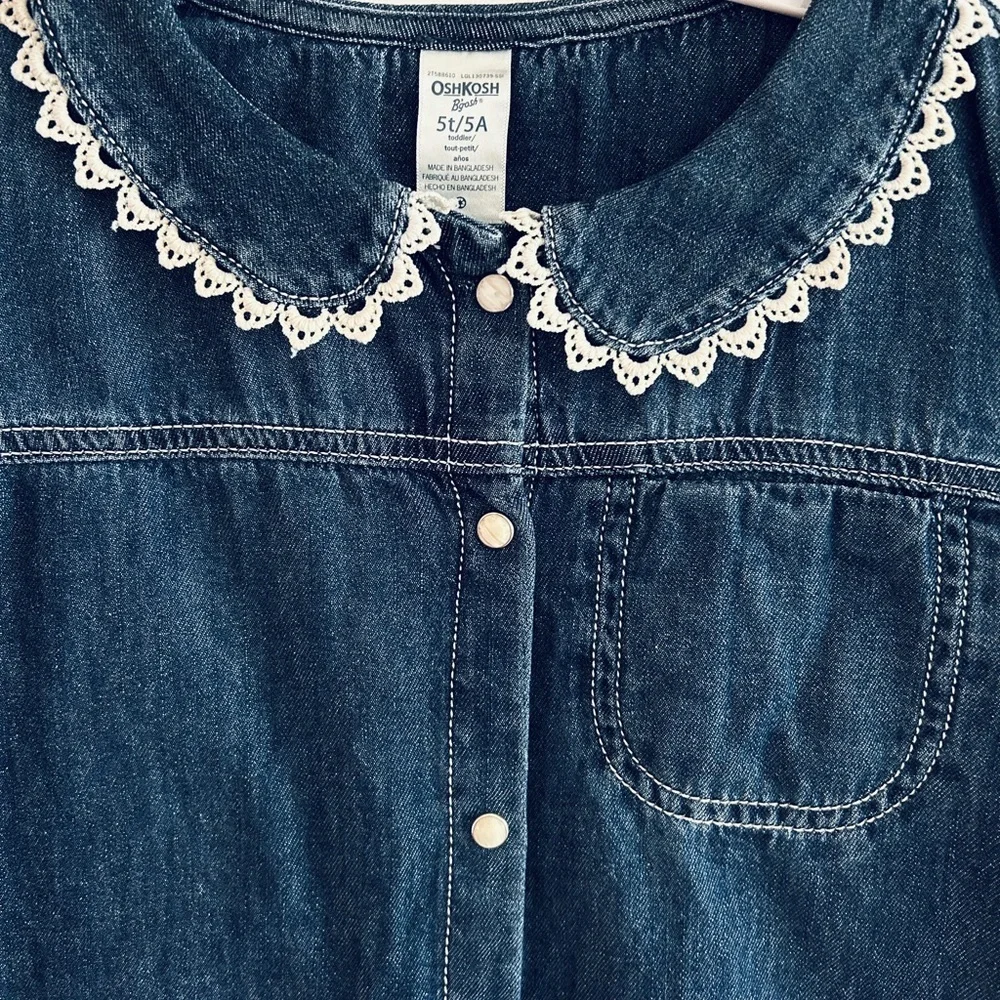 OshKosh B’gosh Girls Denim Button-Up Top w/ Lace Collar – Size 5T